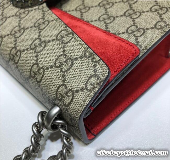 Good Taste Gucci Dionysus GG Canvas and Suede Small Bag with Strass 499623 Beige/Red 2024