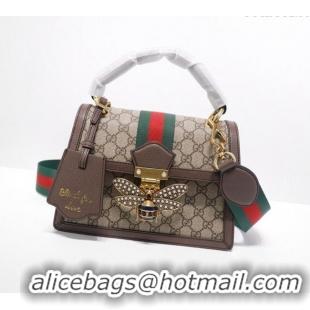 Promotional Gucci Sylvie GG Canvas Top Handle Bag with Bee 476541 Beige/Brown 2024