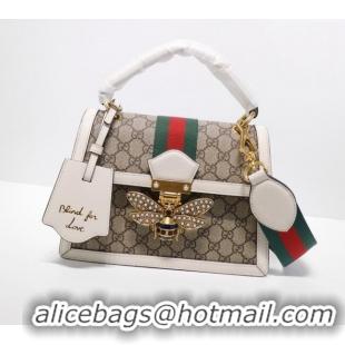 Low Price Gucci Sylvie GG Canvas Top Handle Bag with Bee 476541 Beige/White 2024