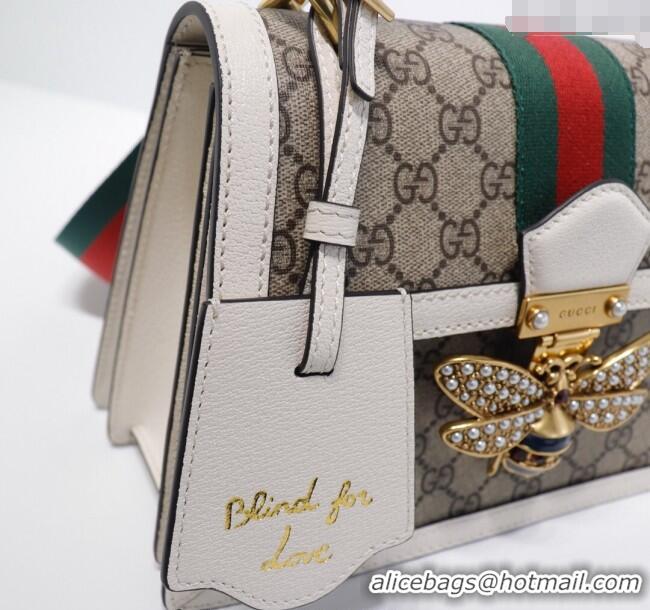Low Price Gucci Sylvie GG Canvas Top Handle Bag with Bee 476541 Beige/White 2024
