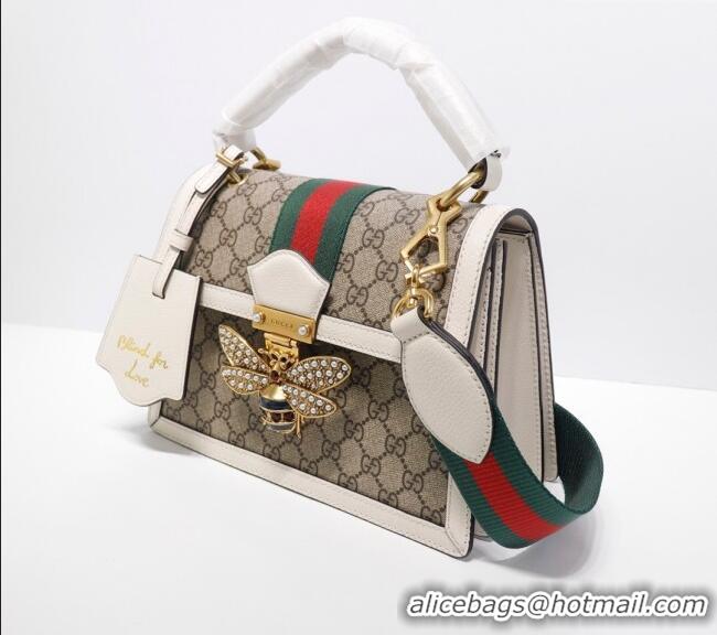 Low Price Gucci Sylvie GG Canvas Top Handle Bag with Bee 476541 Beige/White 2024