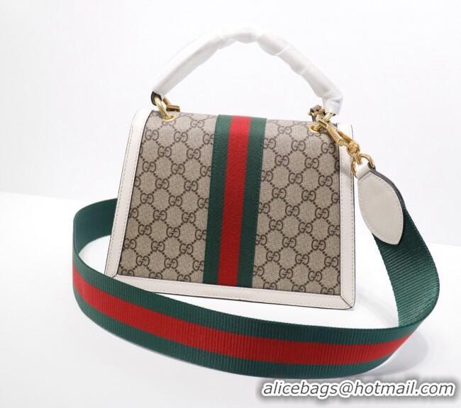 Low Price Gucci Sylvie GG Canvas Top Handle Bag with Bee 476541 Beige/White 2024