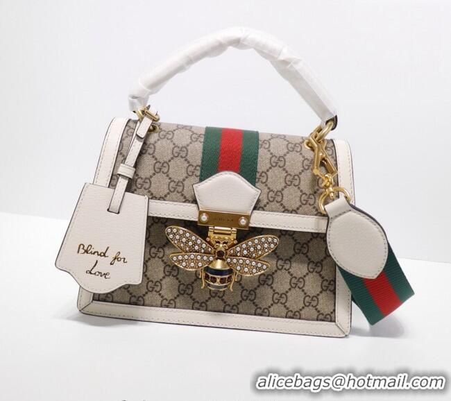 Low Price Gucci Sylvie GG Canvas Top Handle Bag with Bee 476541 Beige/White 2024