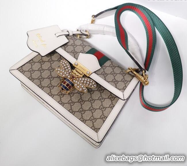 Low Price Gucci Sylvie GG Canvas Top Handle Bag with Bee 476541 Beige/White 2024
