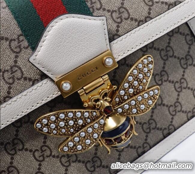 Low Price Gucci Sylvie GG Canvas Top Handle Bag with Bee 476541 Beige/White 2024