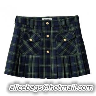 Buy Famous Brand Miu Miu Pleated Tartan Mini Skirt 89501 Green 2025