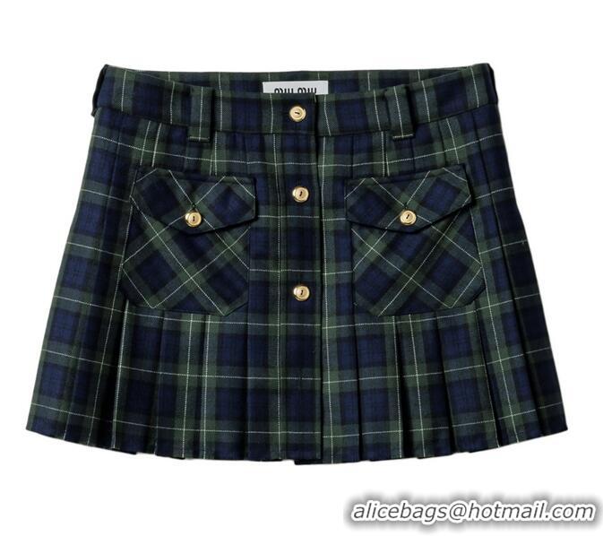 Buy Famous Brand Miu Miu Pleated Tartan Mini Skirt 89501 Green 2025