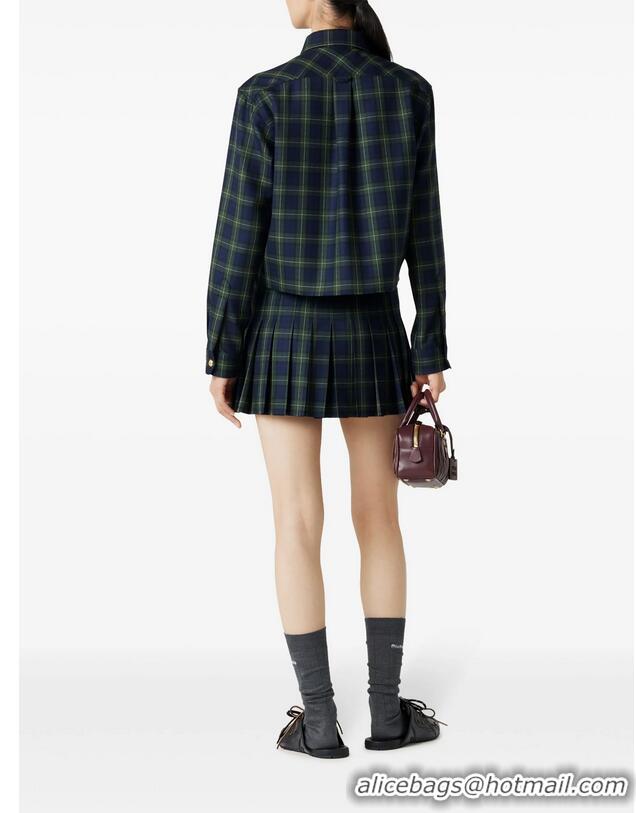 Buy Famous Brand Miu Miu Pleated Tartan Mini Skirt 89501 Green 2025