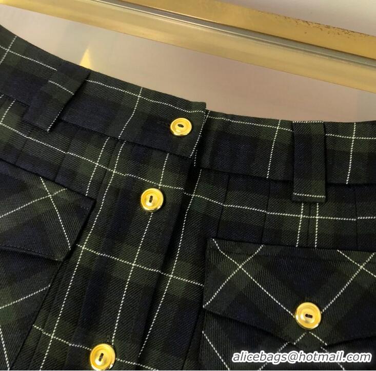 Buy Famous Brand Miu Miu Pleated Tartan Mini Skirt 89501 Green 2025