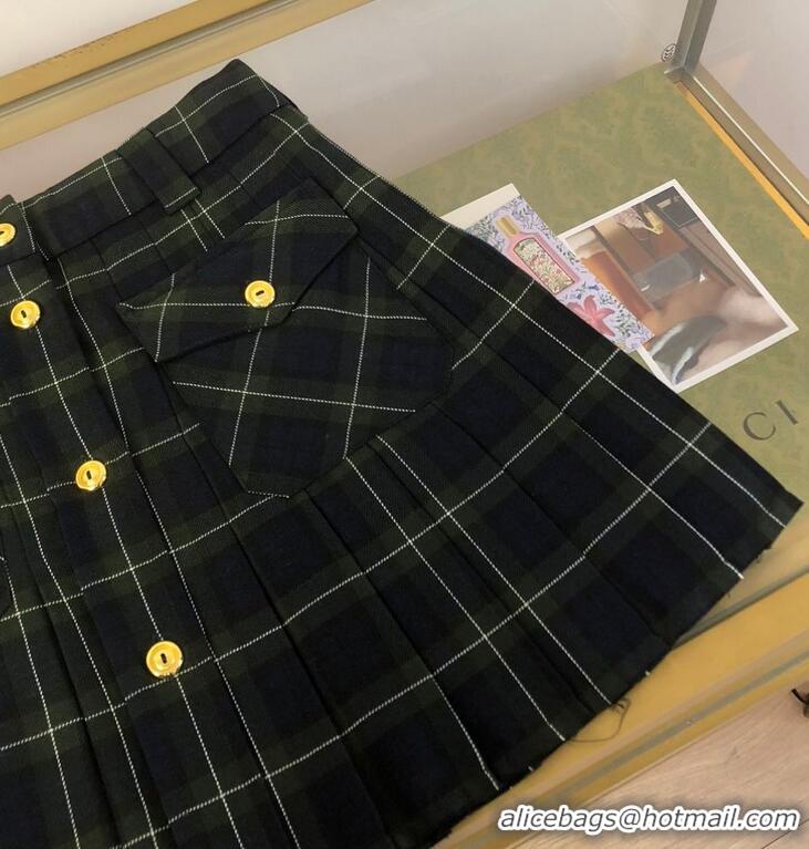 Buy Famous Brand Miu Miu Pleated Tartan Mini Skirt 89501 Green 2025