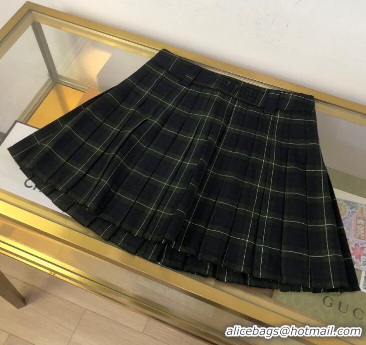 Buy Famous Brand Miu Miu Pleated Tartan Mini Skirt 89501 Green 2025