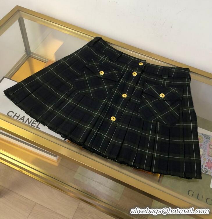 Buy Famous Brand Miu Miu Pleated Tartan Mini Skirt 89501 Green 2025