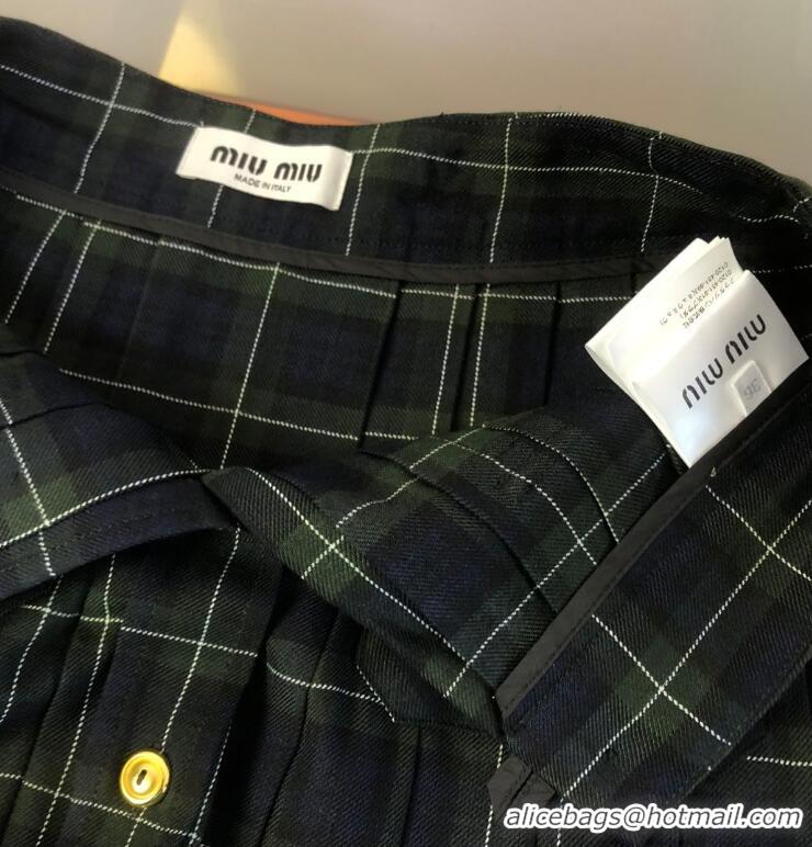 Buy Famous Brand Miu Miu Pleated Tartan Mini Skirt 89501 Green 2025