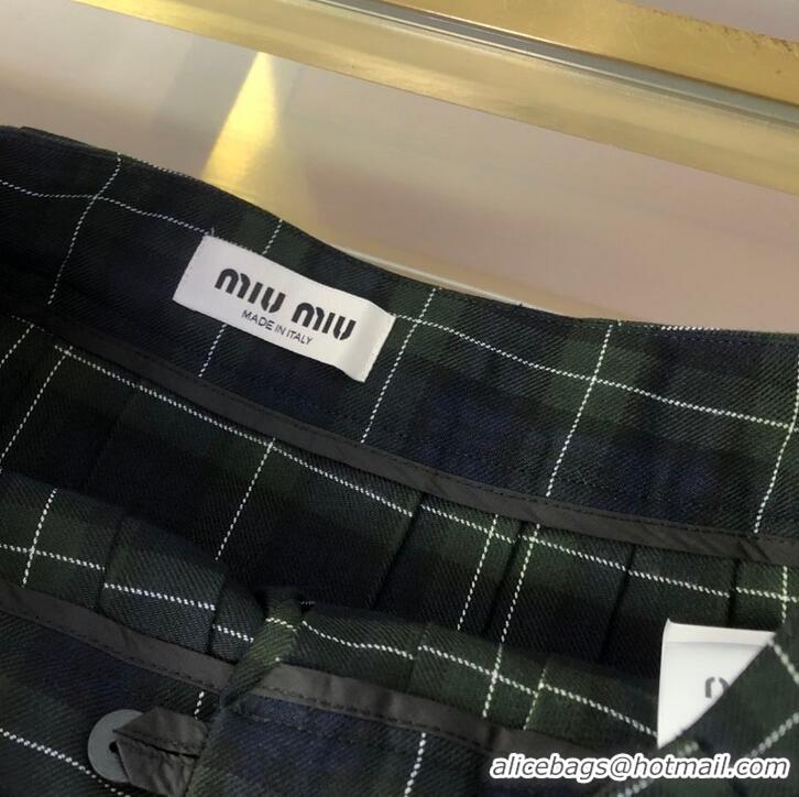 Buy Famous Brand Miu Miu Pleated Tartan Mini Skirt 89501 Green 2025