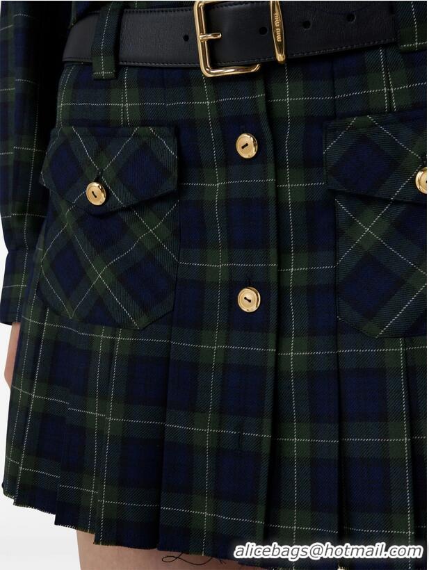Buy Famous Brand Miu Miu Pleated Tartan Mini Skirt 89501 Green 2025
