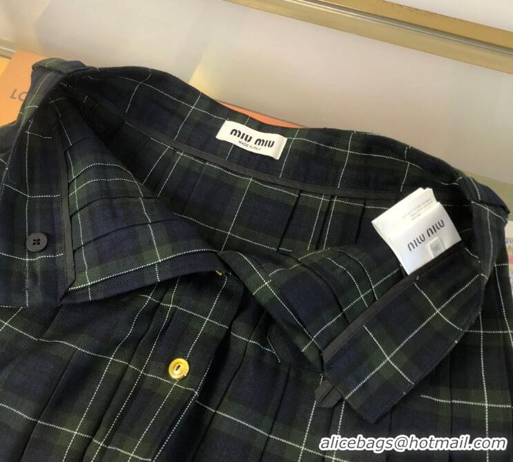 Buy Famous Brand Miu Miu Pleated Tartan Mini Skirt 89501 Green 2025