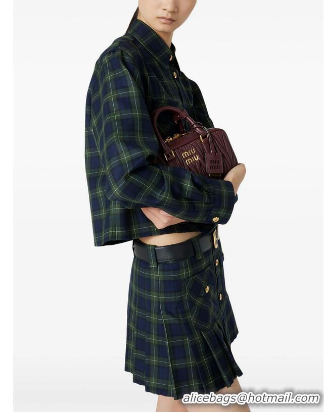 Buy Famous Brand Miu Miu Pleated Tartan Mini Skirt 89501 Green 2025