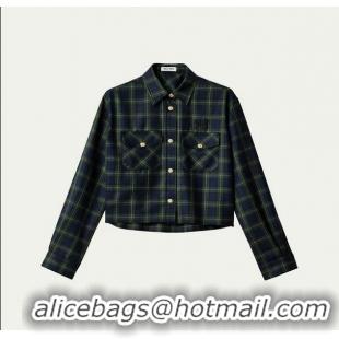 Well Crafted Miu Miu Plaid Oversized Cropped Wool Shirt 89502 Green 2025