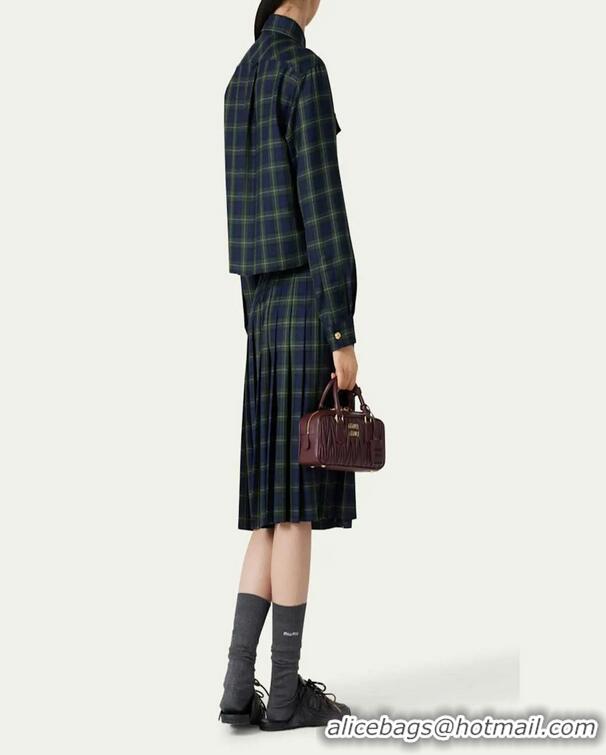 Well Crafted Miu Miu Plaid Oversized Cropped Wool Shirt 89502 Green 2025
