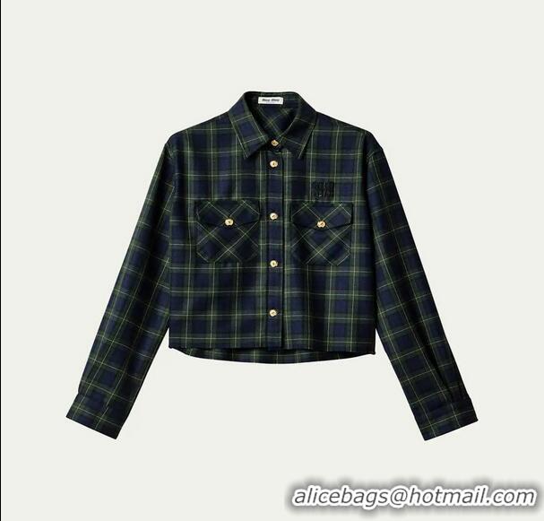 Well Crafted Miu Miu Plaid Oversized Cropped Wool Shirt 89502 Green 2025