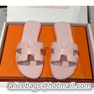 Best Product Hermes Classic Oran Flat Slides Sandal in Shiny Calfskin Pink 0606137