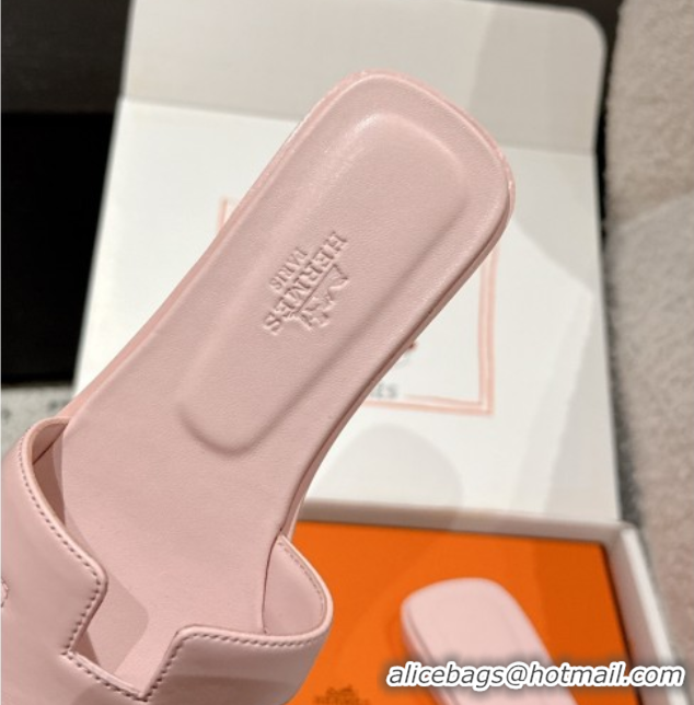 Best Product Hermes Classic Oran Flat Slides Sandal in Shiny Calfskin Pink 0606137