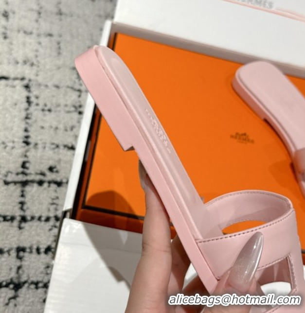 Best Product Hermes Classic Oran Flat Slides Sandal in Shiny Calfskin Pink 0606137