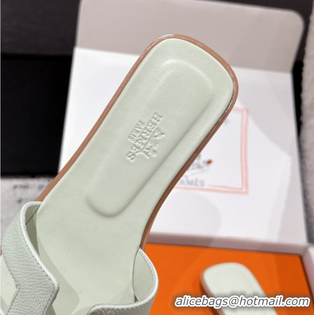Luxury Discount Hermes Classic Oran Flat Slides Sandal in Palm-Grained Leather Green 0606164