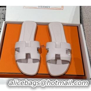 Luxury Hermes Classic Oran Flat Slides Sandal in Palm-Grained Leather Purple 0606165