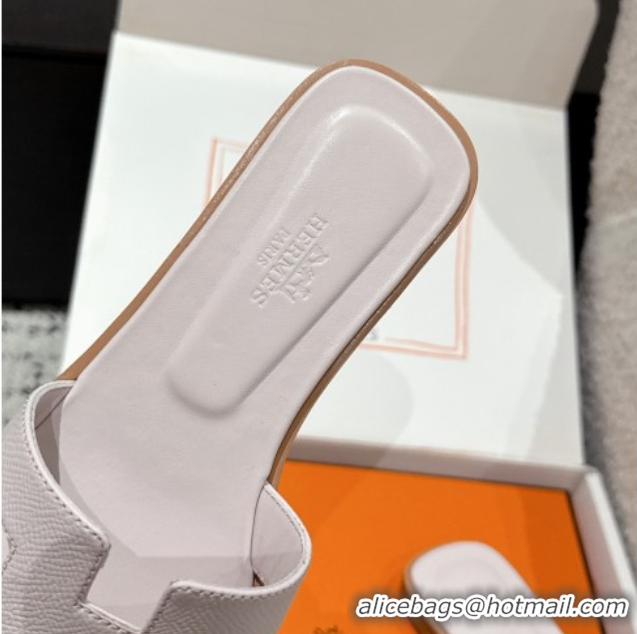 Luxury Hermes Classic Oran Flat Slides Sandal in Palm-Grained Leather Purple 0606165