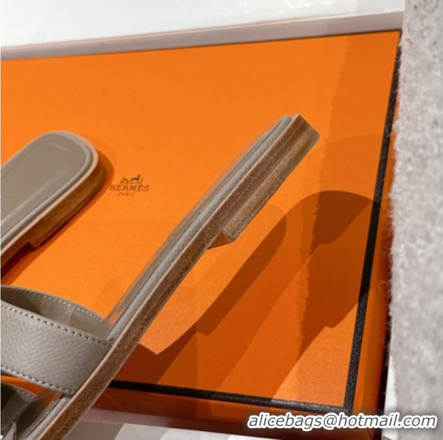 Most Popular Hermes Classic Oran Flat Slides Sandal in Palm-Grained Leather Grey 0606166