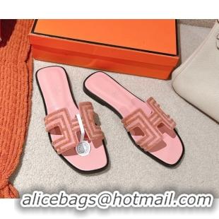 Purchase Hermes Classic Oran Flat Slides Sandal in Suede and Strass Light Pink 0606183