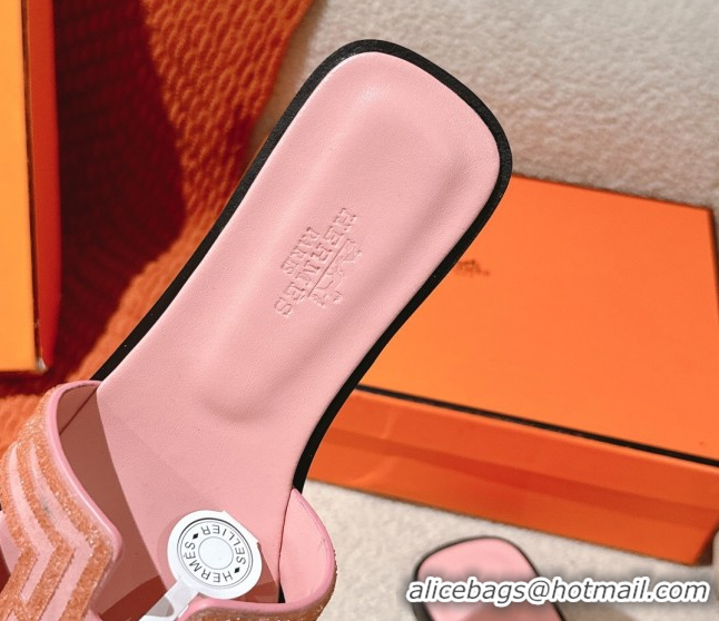 Purchase Hermes Classic Oran Flat Slides Sandal in Suede and Strass Light Pink 0606183