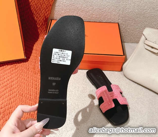 Best Price Hermes Classic Oran Flat Slides Sandal in Suede and Strass Pink 0606184