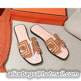 Classic Hot Hermes Classic Oran Flat Slides Sandal in Suede and Strass Beige 0606186