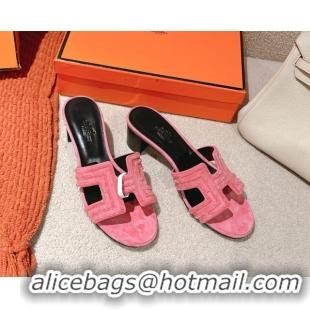 Stylish Hermes Classic Oasis Heel Slides Sandal 5cm in Suede and Strass Pink2 0606188