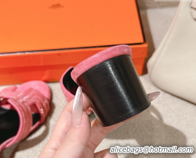 Stylish Hermes Classic Oasis Heel Slides Sandal 5cm in Suede and Strass Pink2 0606188