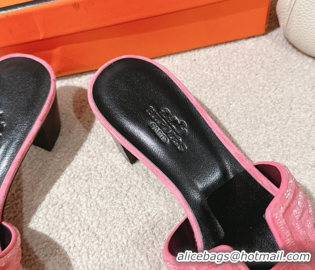 Stylish Hermes Classic Oasis Heel Slides Sandal 5cm in Suede and Strass Pink2 0606188