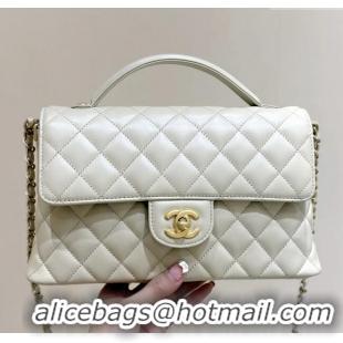 Pretty Style Chanel Lambskin Medium Flap Bag with Top Handle AS5356 Light Beige 2025 Top Quality