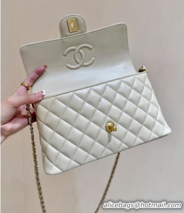 Pretty Style Chanel Lambskin Medium Flap Bag with Top Handle AS5356 Light Beige 2025 Top Quality