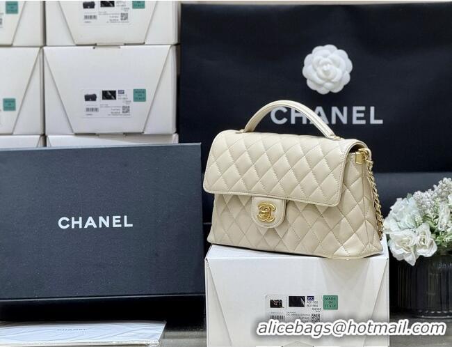Pretty Style Chanel Lambskin Medium Flap Bag with Top Handle AS5356 Light Beige 2025 Top Quality