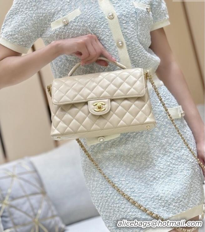 Pretty Style Chanel Lambskin Medium Flap Bag with Top Handle AS5356 Light Beige 2025 Top Quality