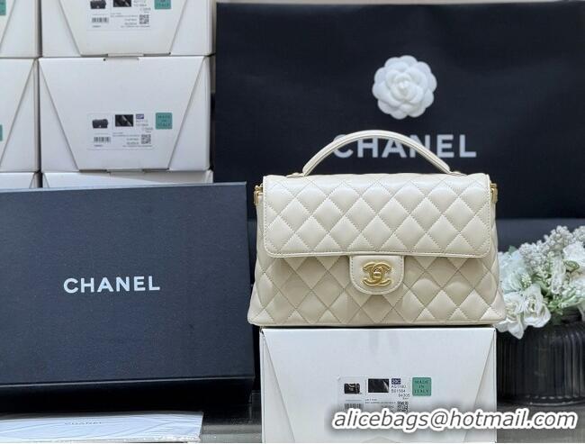 Pretty Style Chanel Lambskin Medium Flap Bag with Top Handle AS5356 Light Beige 2025 Top Quality