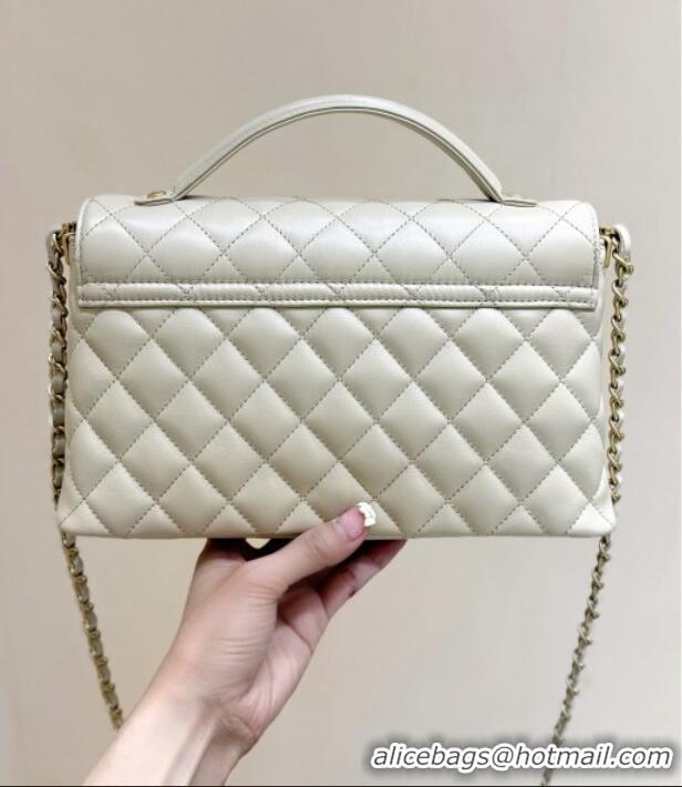 Pretty Style Chanel Lambskin Medium Flap Bag with Top Handle AS5356 Light Beige 2025 Top Quality