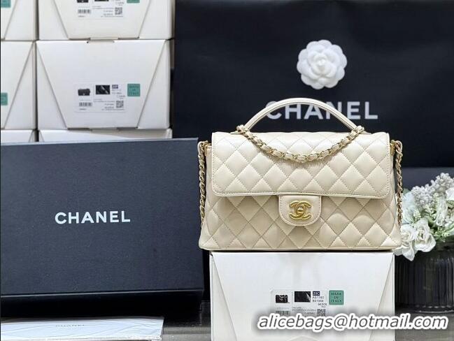 Pretty Style Chanel Lambskin Medium Flap Bag with Top Handle AS5356 Light Beige 2025 Top Quality