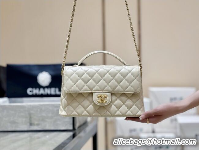 Pretty Style Chanel Lambskin Medium Flap Bag with Top Handle AS5356 Light Beige 2025 Top Quality