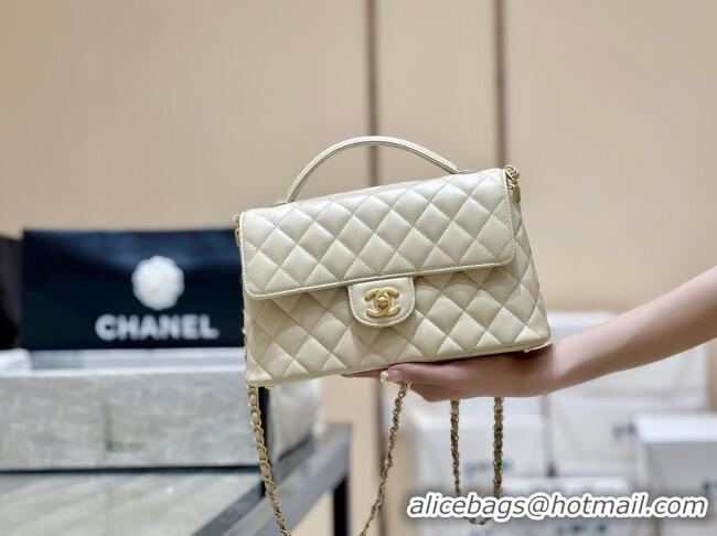 Pretty Style Chanel Lambskin Medium Flap Bag with Top Handle AS5356 Light Beige 2025 Top Quality