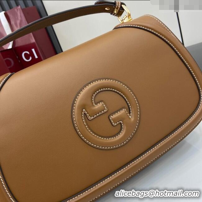 New Cheap Gucci Blondie Large Top Handle Bag 815716 Brown Smooth Leather 2024