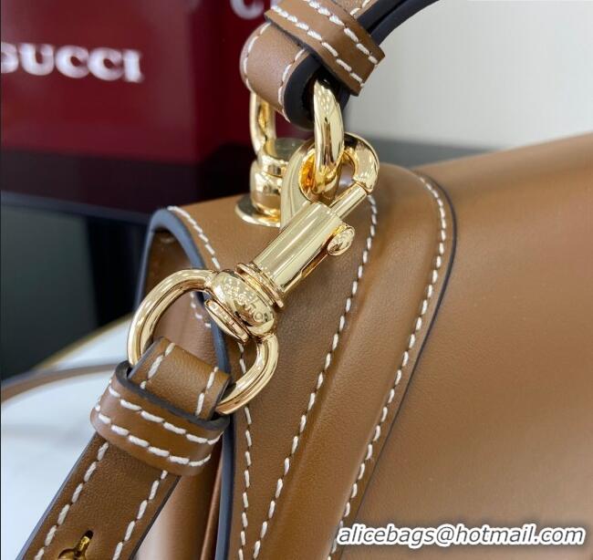 New Cheap Gucci Blondie Large Top Handle Bag 815716 Brown Smooth Leather 2024