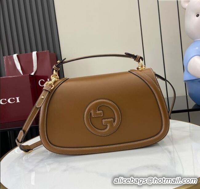 New Cheap Gucci Blondie Large Top Handle Bag 815716 Brown Smooth Leather 2024